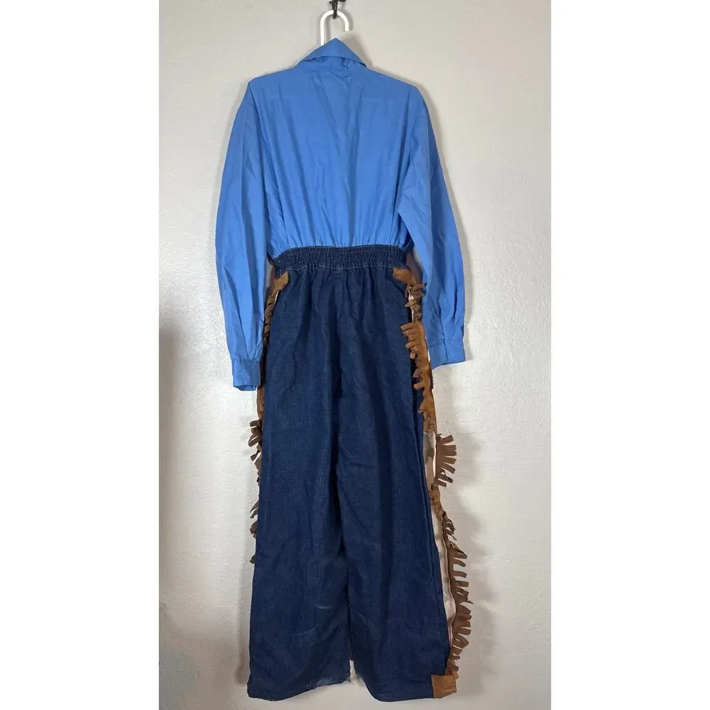 Vintage Boys Cowboy Rodeo Rider Costume 6-8 Years Suede Cowprint Chaps One Piece